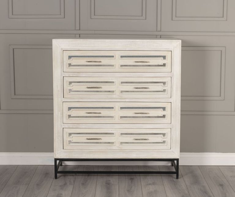 Clearance - Geo White Mirrored Chest of Drawer - 4 Drawer - Brand New Item