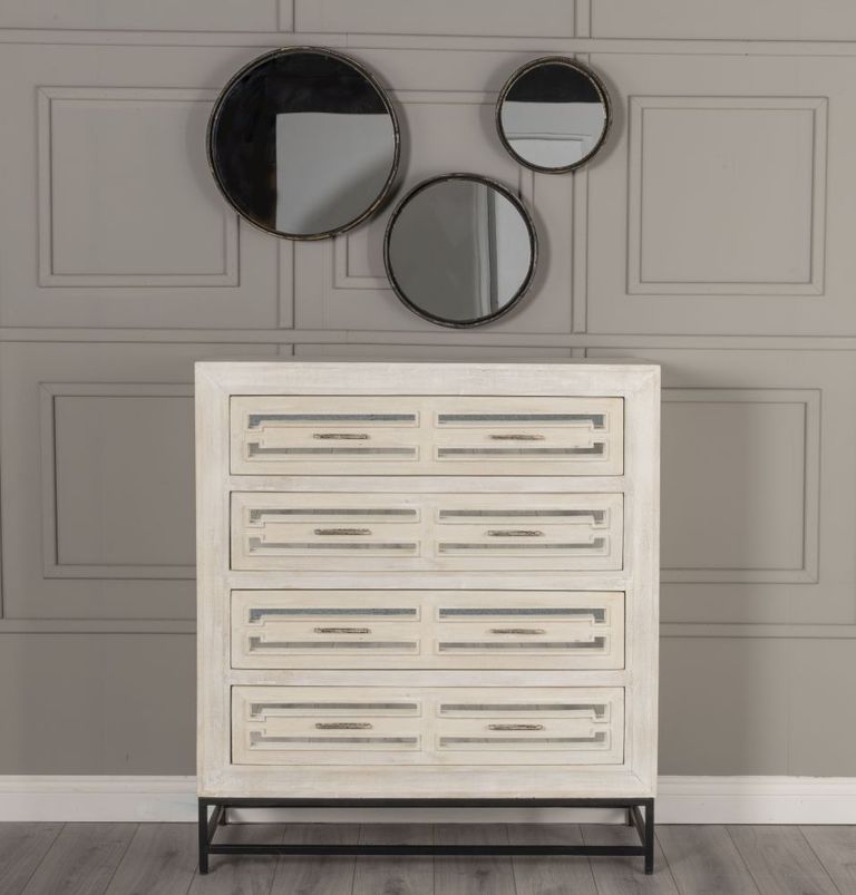 Clearance - Geo White Mirrored Chest of Drawer - 4 Drawer - Brand New Item