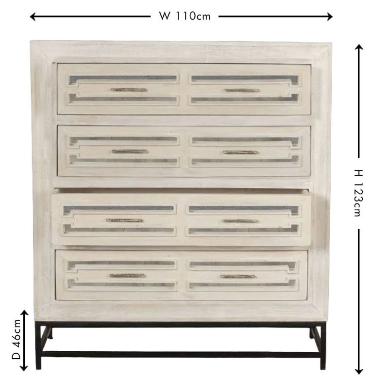 Clearance - Geo White Mirrored Chest of Drawer - 4 Drawer - Brand New Item