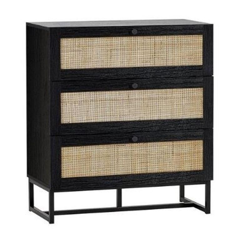 Clearance - Padstow Black and Rattan 3 Drawer Small Chest - FSS16386