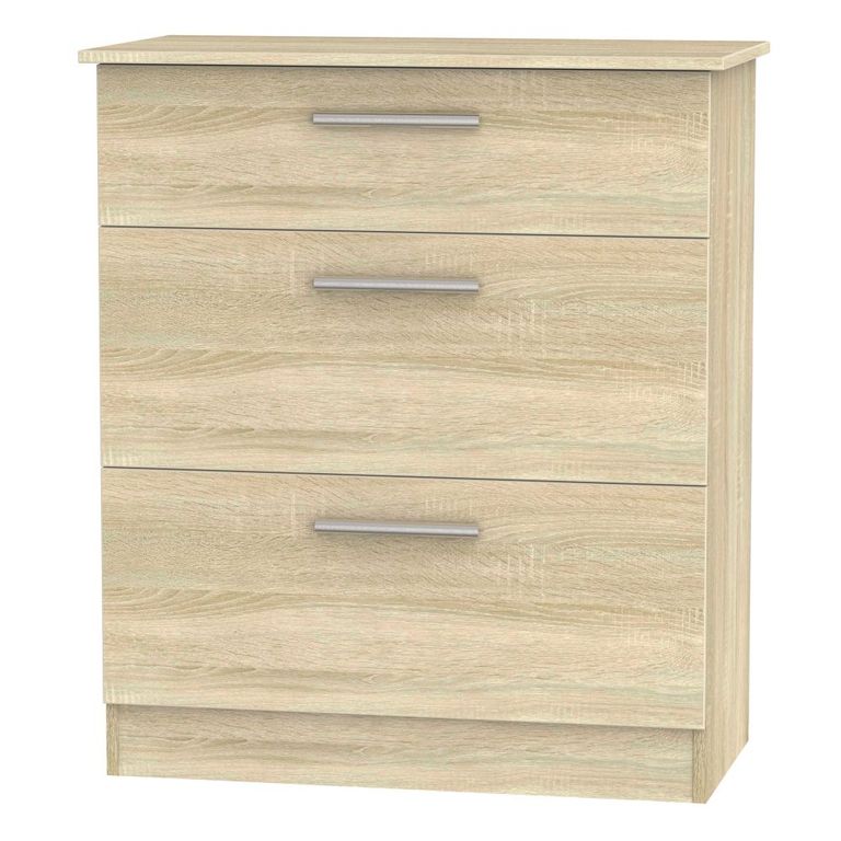 Contrast Oak Effect 3 Drawer Deep Chest