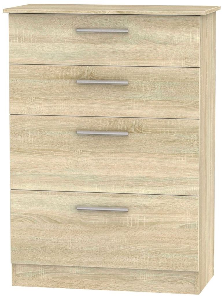 Contrast Oak Effect 4 Drawer Deep Chest
