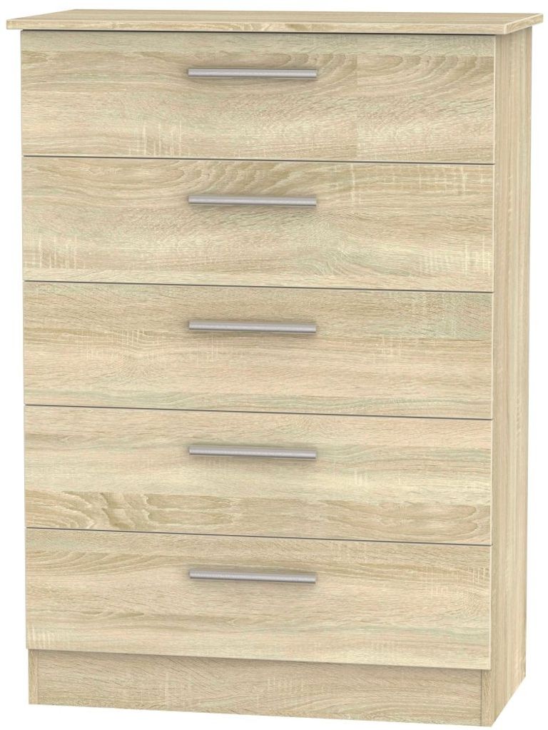 Contrast Oak Effect 5 Drawer Chest