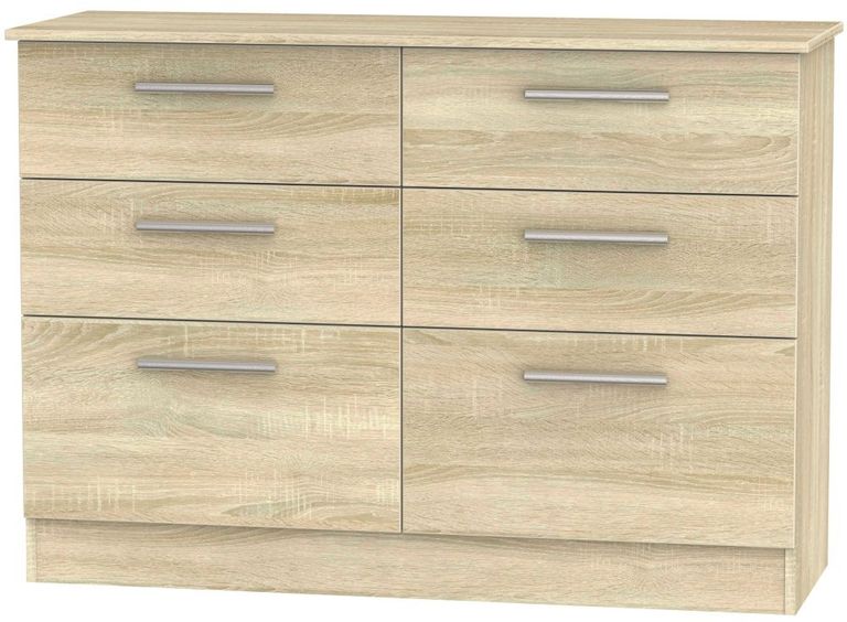 Contrast Oak Effect 6 Drawer Midi Chest