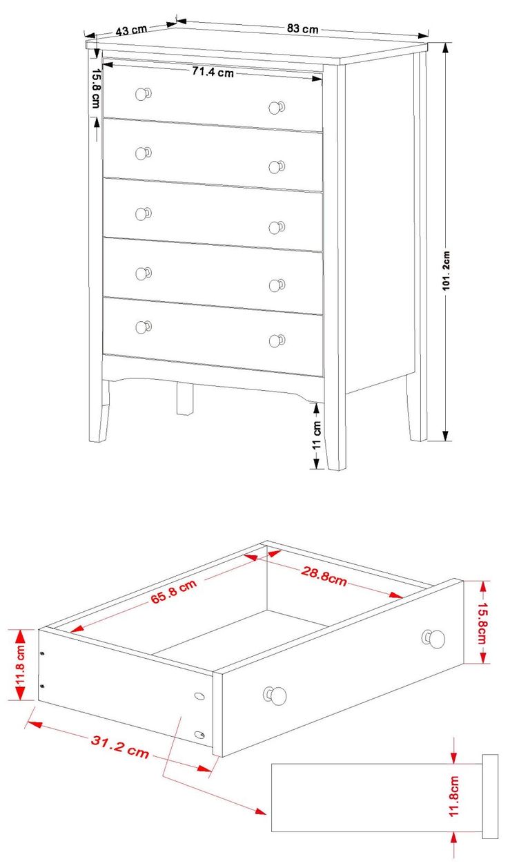 Como Blue Painted 5 Drawer Chest