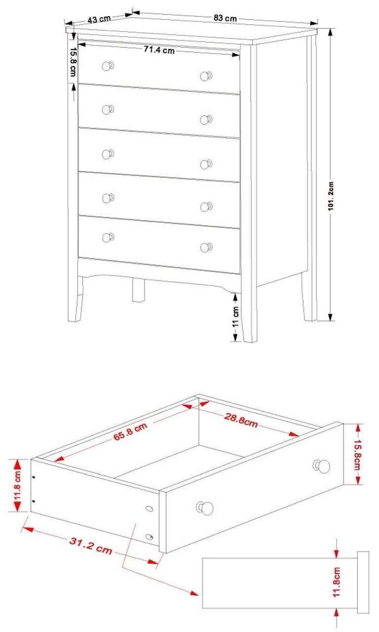 Como Grey Painted 5 Drawer Chest