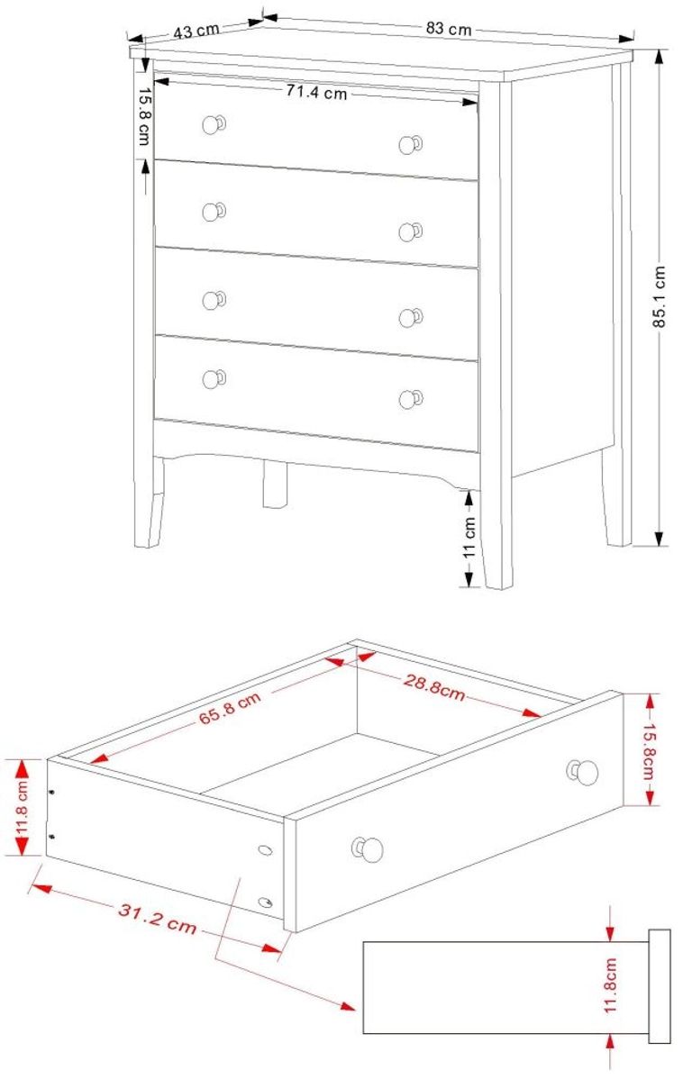 Como White Painted 4 Drawer Chest