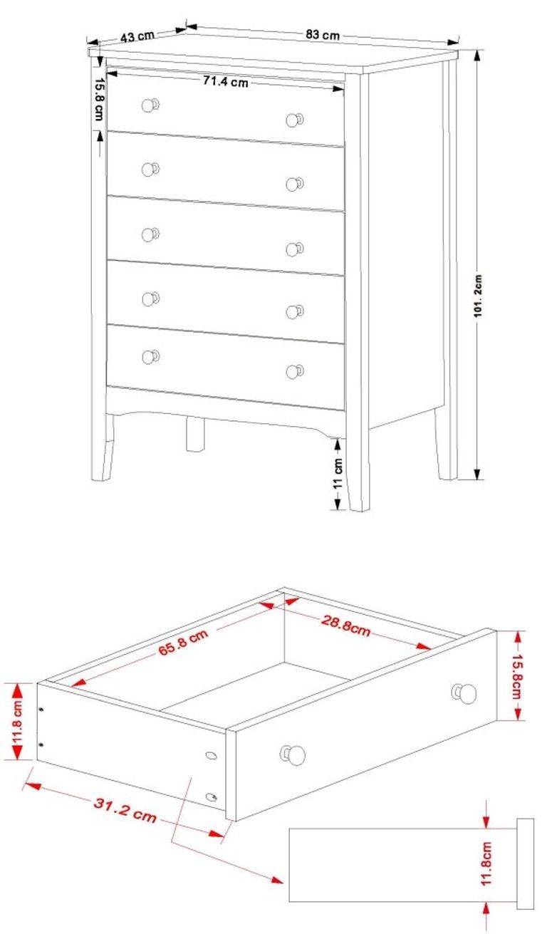 Como White Painted 5 Drawer Chest