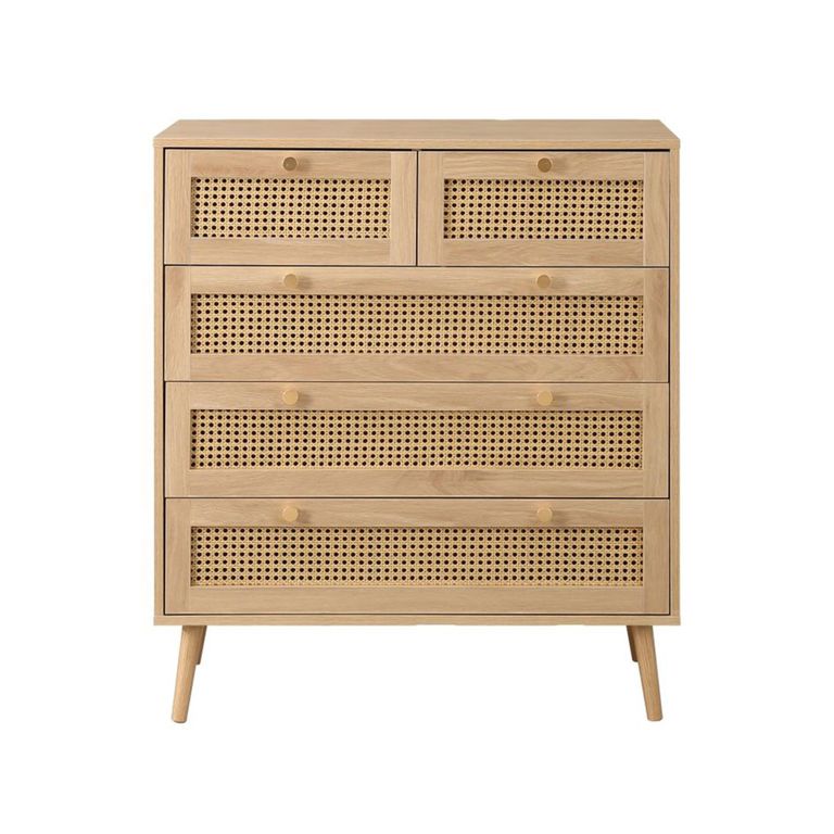 Croxley Chest - 2+3 Drawer - Oak and Rattan
