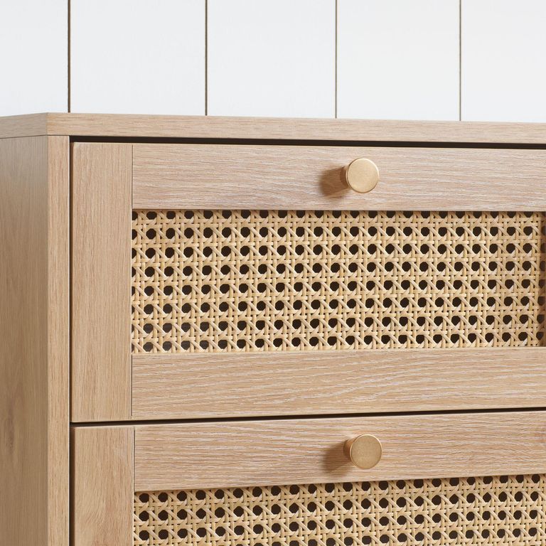 Croxley Chest - 2+3 Drawer - Oak and Rattan