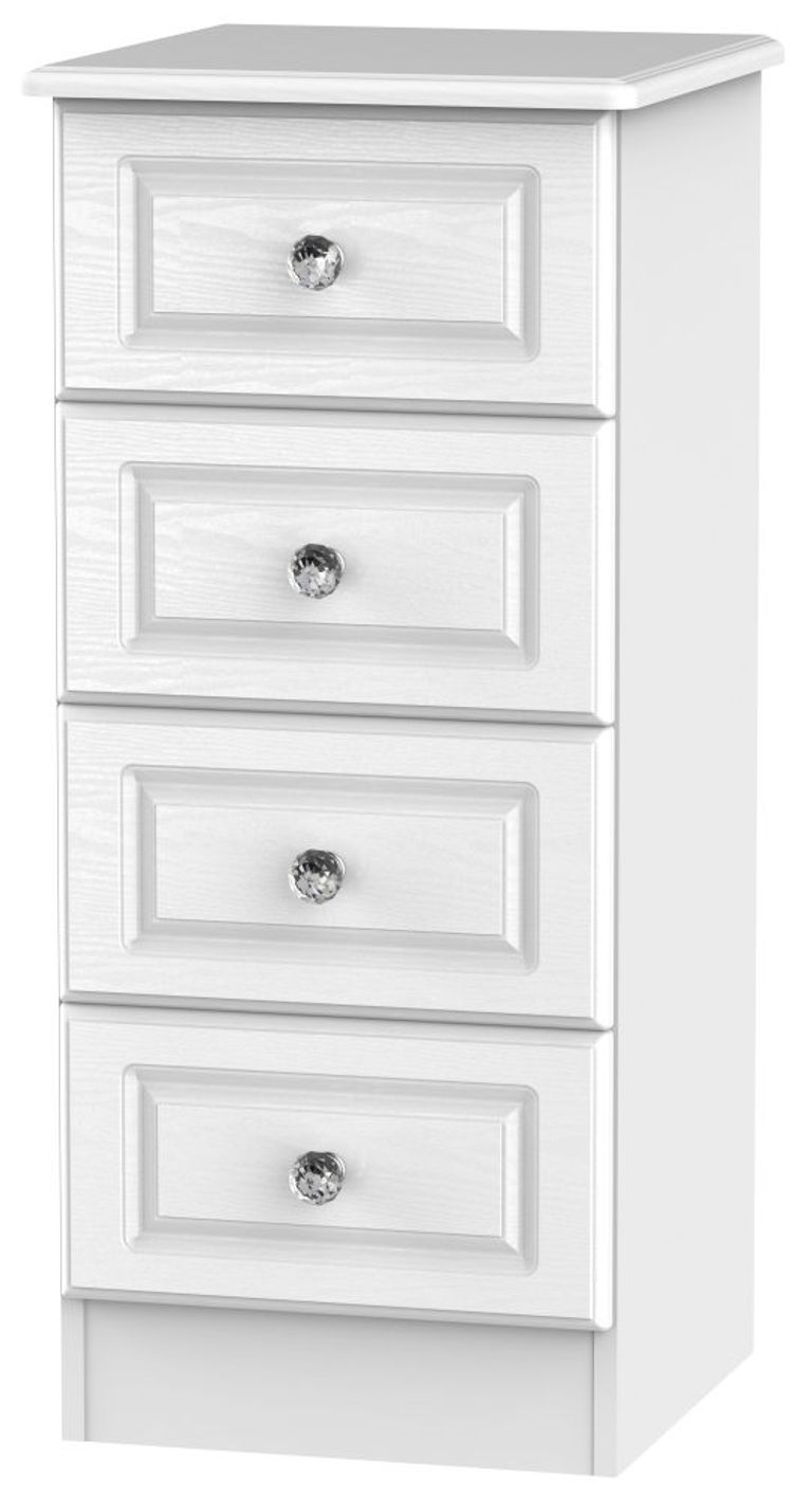 Crystal White 4 Drawer Narrow Chest