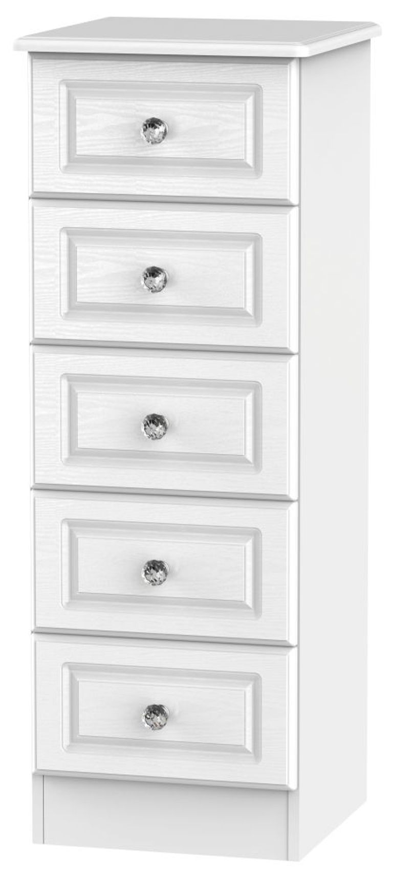 Crystal White 5 Drawer Narrow Chest