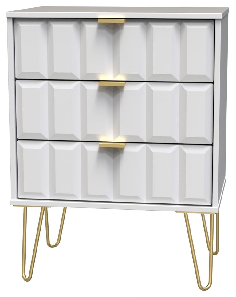 Cube White 3 Drawer Midi Chest with Gold Hairpin Legs