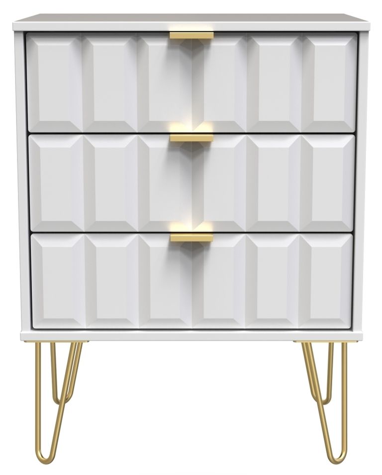Cube White 3 Drawer Midi Chest with Gold Hairpin Legs