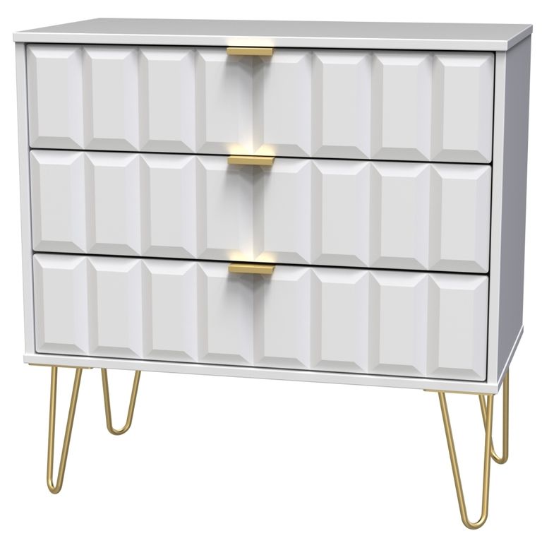 Cube White 3 Drawer Small Chest with Gold Hairpin Legs
