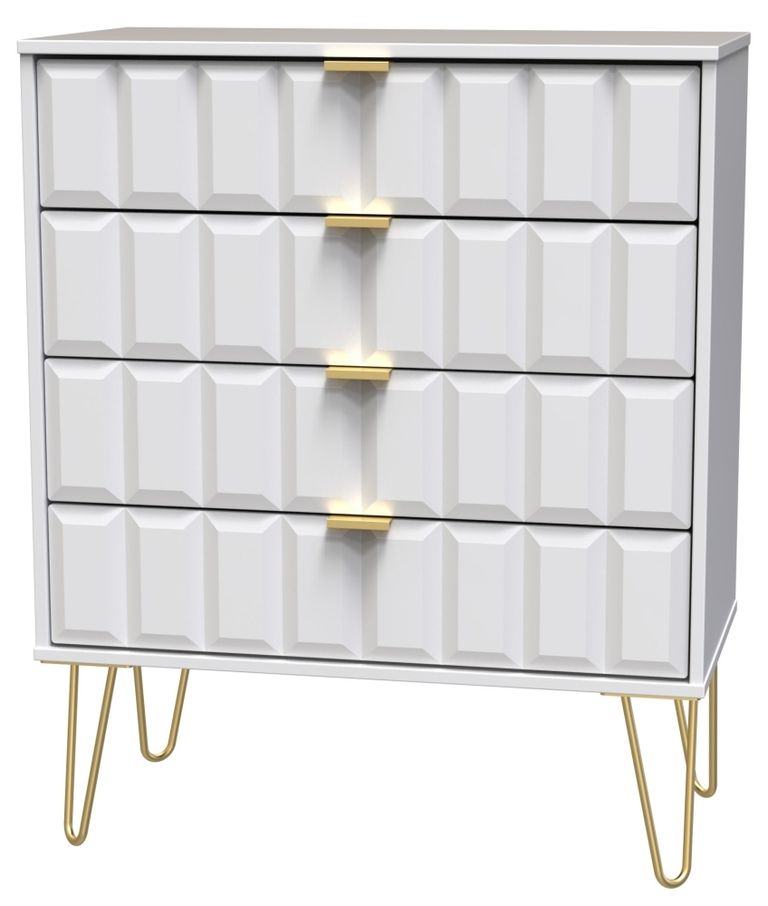Cube White 4 Drawer Chest with Gold Hairpin Legs