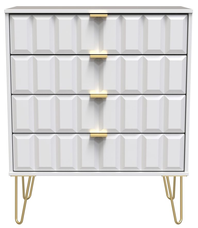 Cube White 4 Drawer Chest with Gold Hairpin Legs