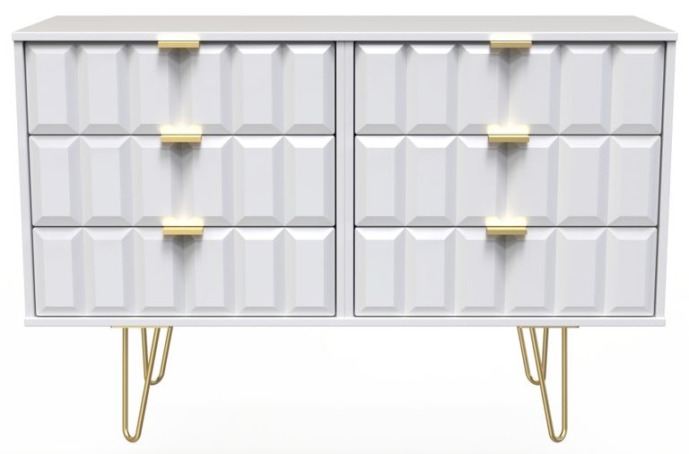 Cube White 6 Drawer Midi Chest with Gold Hairpin Legs