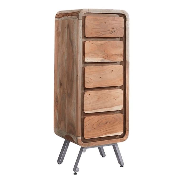 Dalhousie Industrial Acacia Wood 5 Drawer Narrow Chest