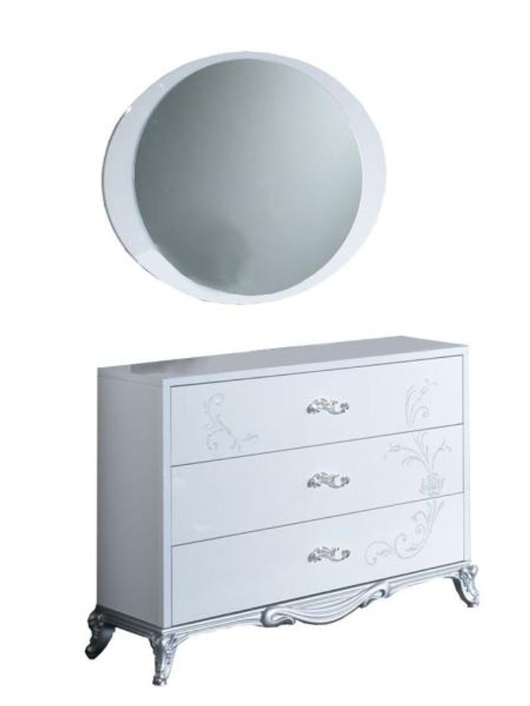 Daniela White Italian 3 Drawer Dresser with Mirror