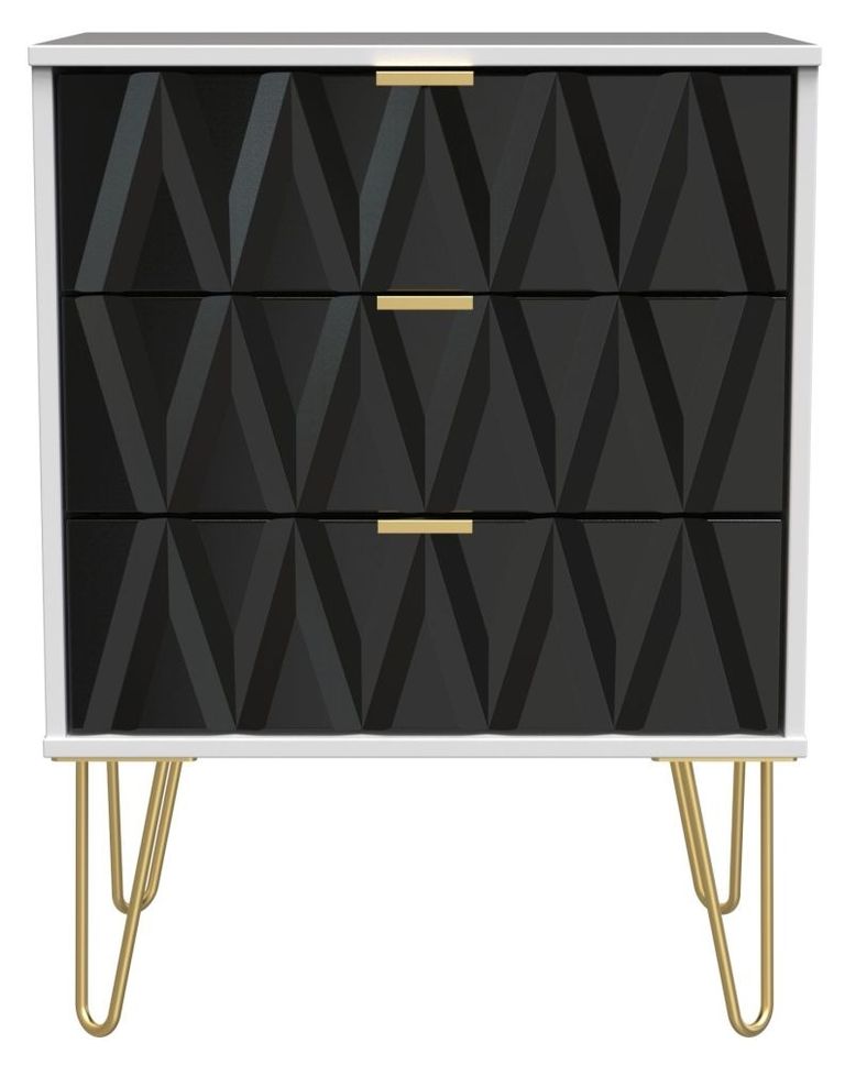 Diamond Black and White 3 Drawer Midi Chest with Gold Hairpin Legs