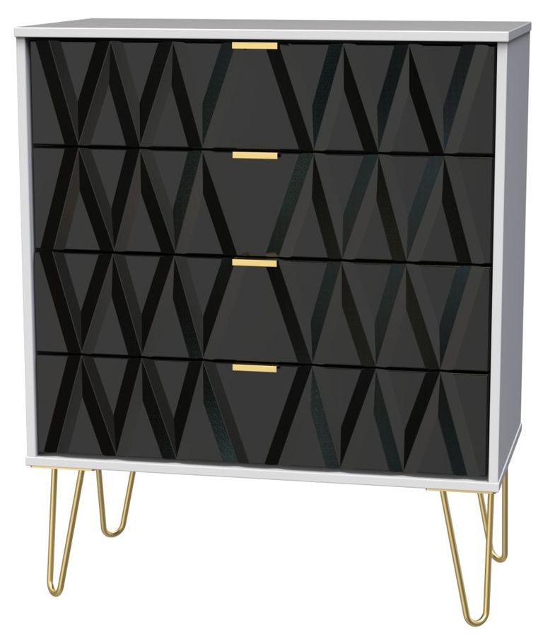 Diamond Black and White 4 Drawer Chest with Gold Hairpin Legs