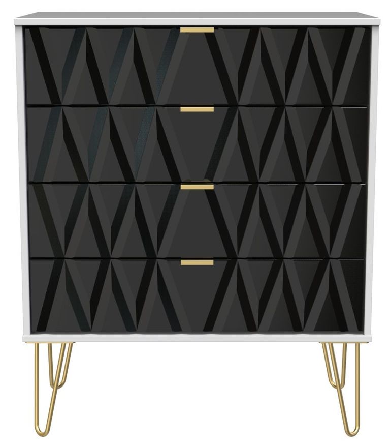 Diamond Black and White 4 Drawer Chest with Gold Hairpin Legs