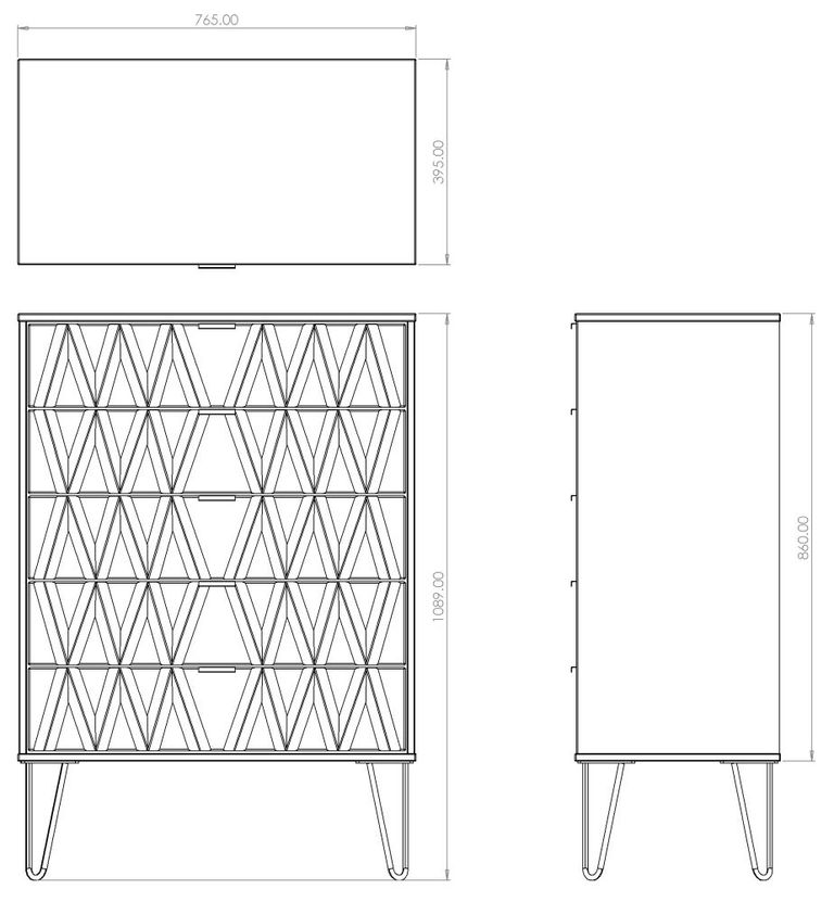 Diamond Black and White 5 Drawer Chest with Gold Hairpin Legs