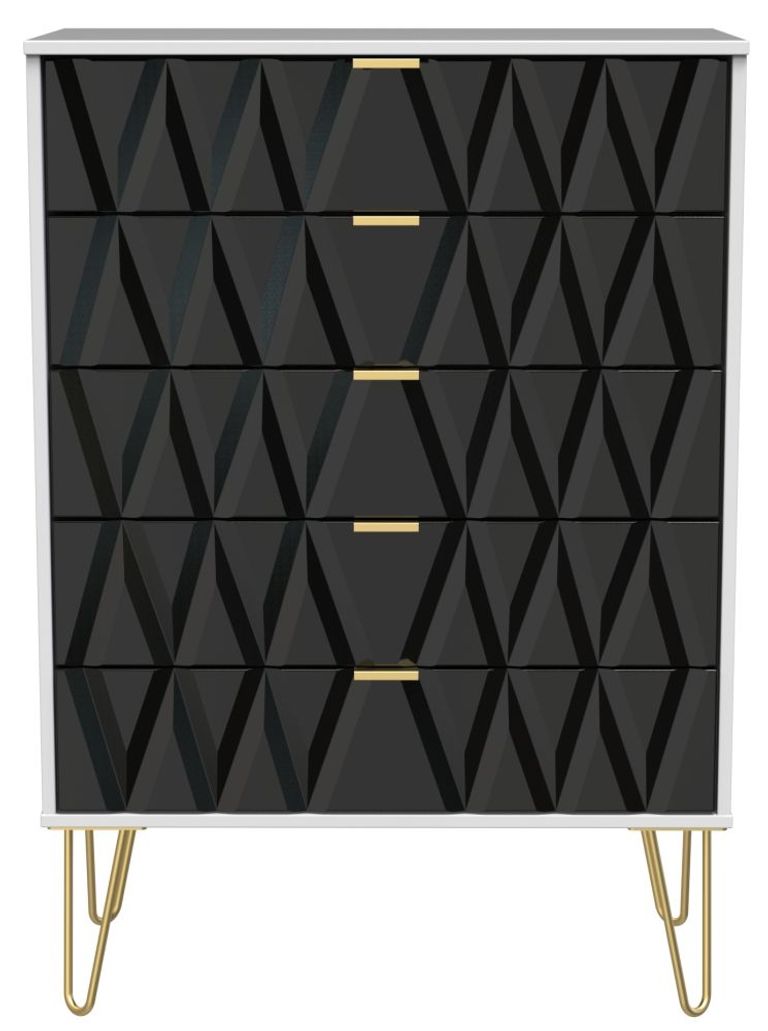 Diamond Black and White 5 Drawer Chest with Gold Hairpin Legs