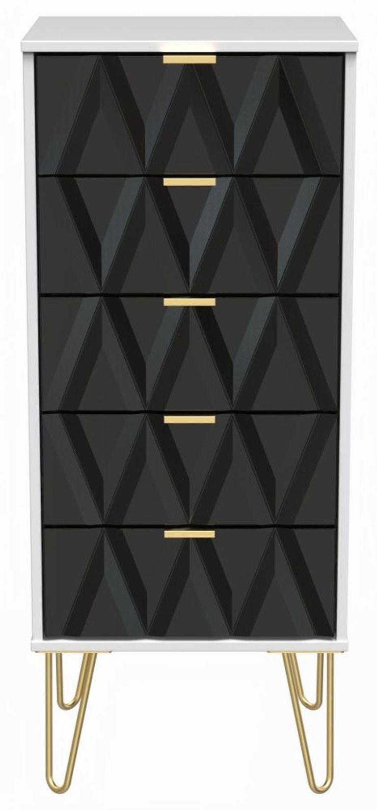 Diamond Black and White 5 Drawer Narrow Chest with Gold Hairpin Legs