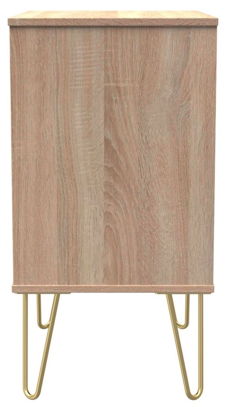 Diamond Oak Effect 3 Drawer Midi Chest with Gold Hairpin Legs