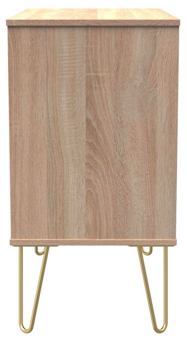Diamond Oak Effect 3 Drawer Small Chest with Gold Hairpin Legs