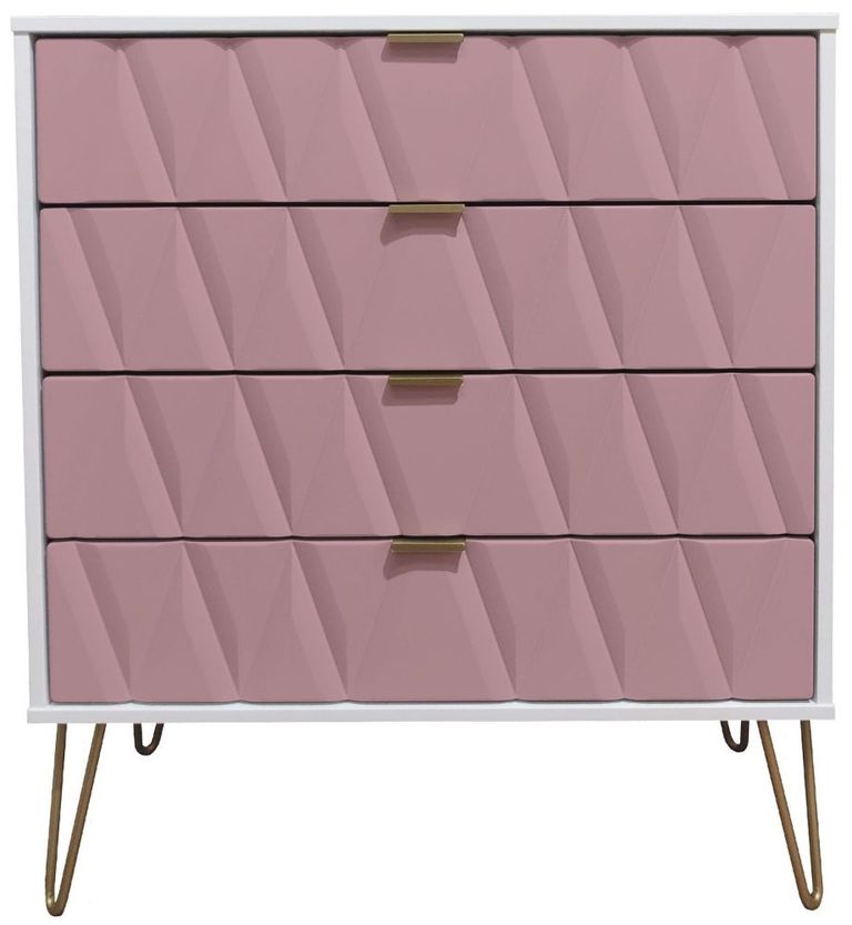 Diamond Pink and White 4 Drawer Chest with Gold Hairpin Legs