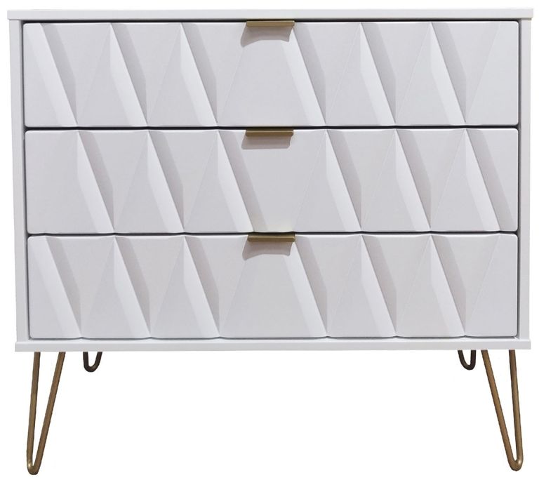 Diamond White 3 Drawer Small Chest with Gold Hairpin Legs