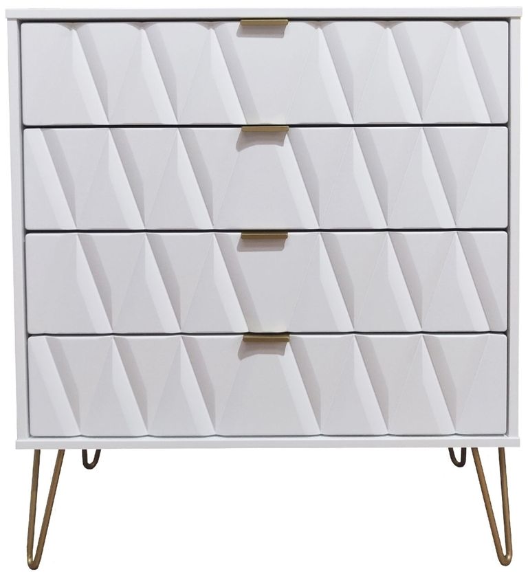 Diamond White 4 Drawer Chest with Gold Hairpin Legs
