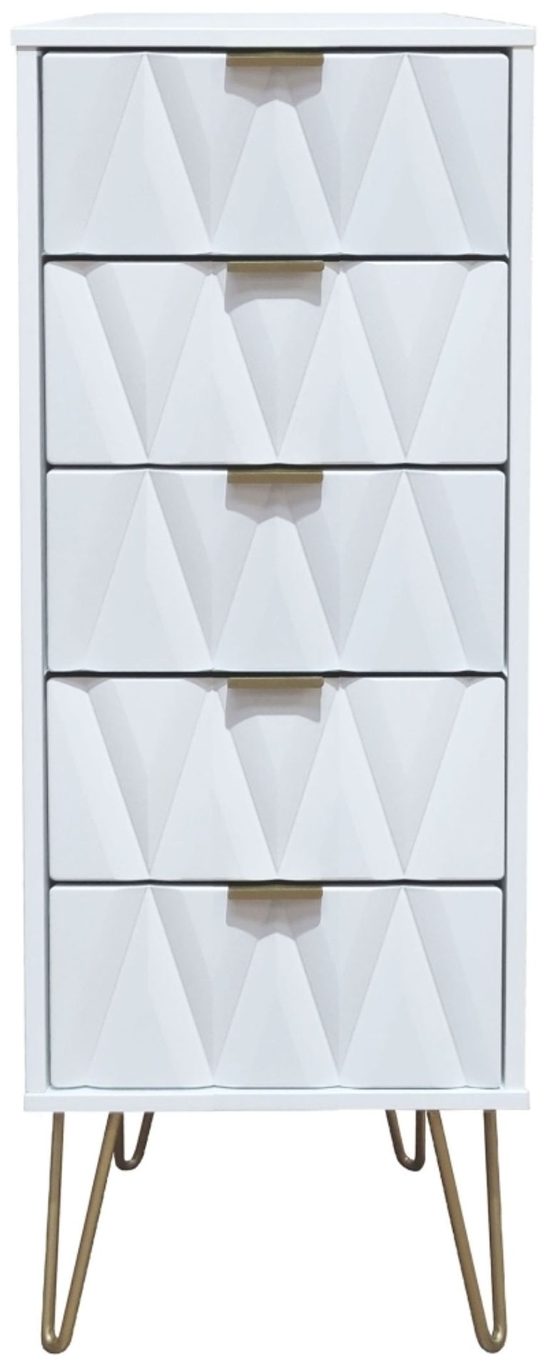 Diamond White 5 Drawer Narrow Chest with Gold Hairpin Legs
