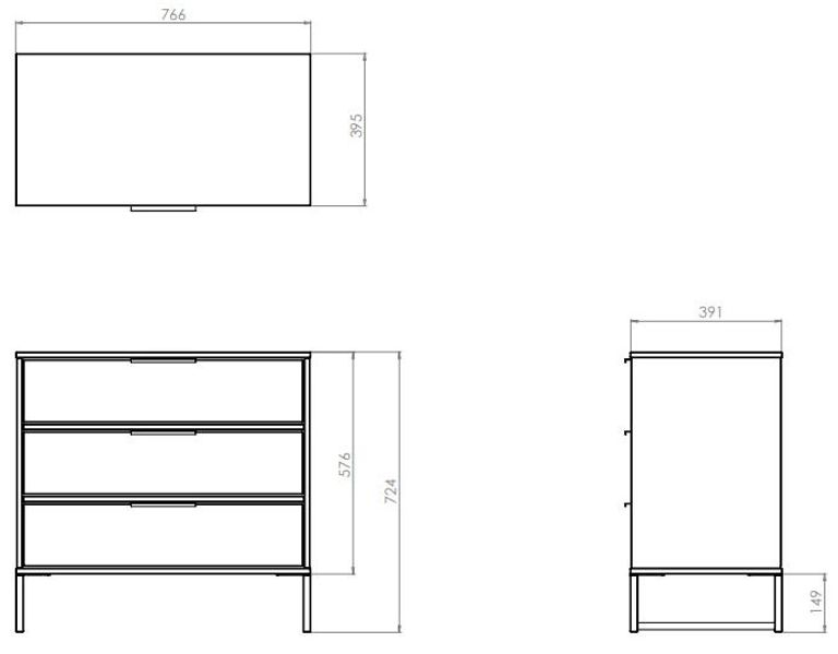 Diego Black 3 Drawer Small Chest