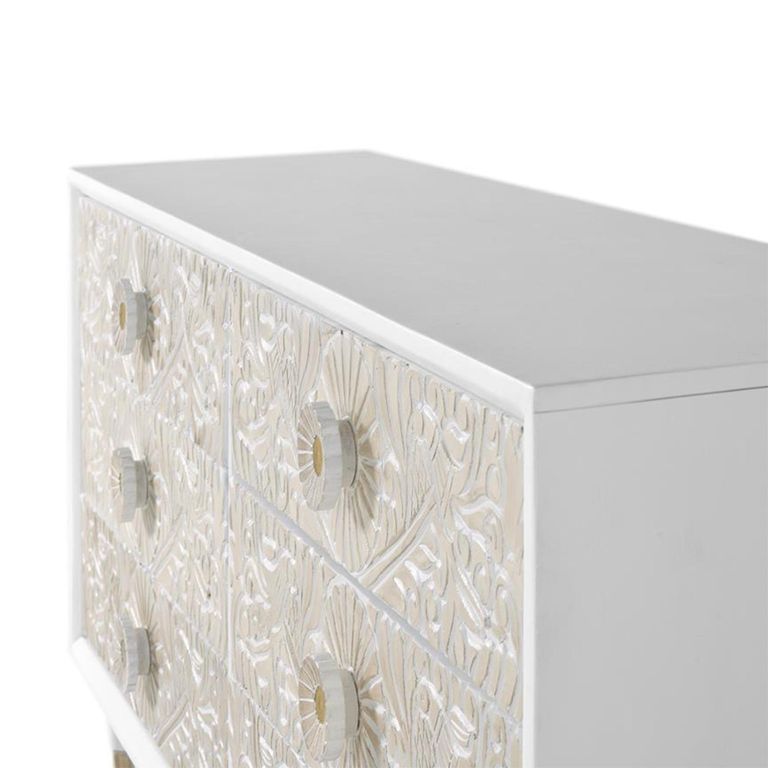 Dover Chest - White Carved Mango Wood - 6 Drawer - Wide