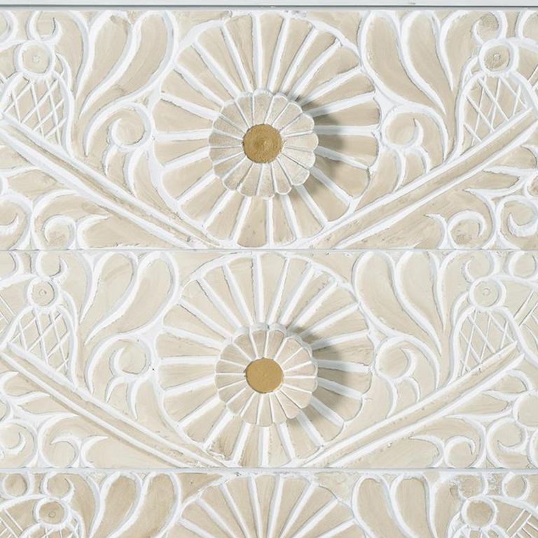 Dover Chest - White Carved Mango Wood - 6 Drawer - Wide