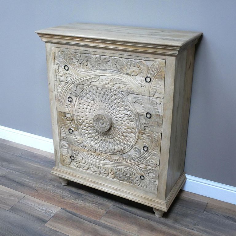 Chest - Carved Mango Wood - 4 Drawer