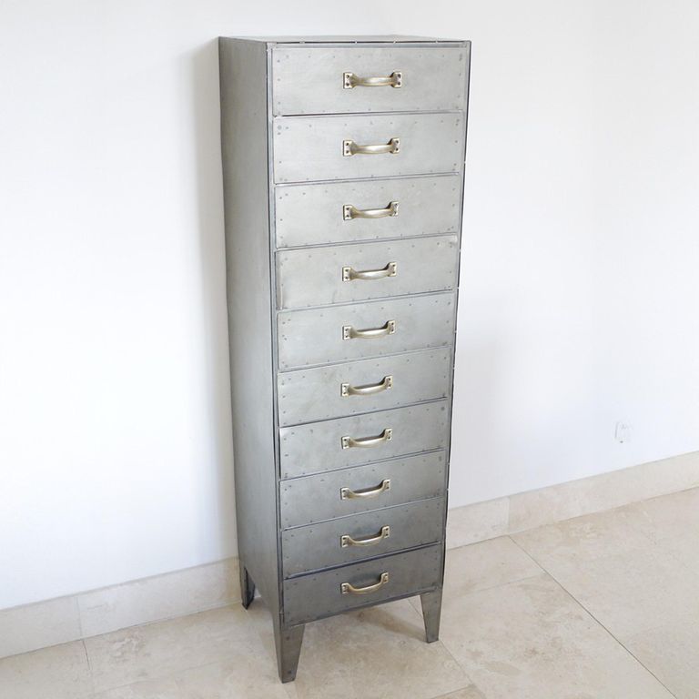 Tallboy Chest - 3 Drawer - Grey Metal - Industrial
