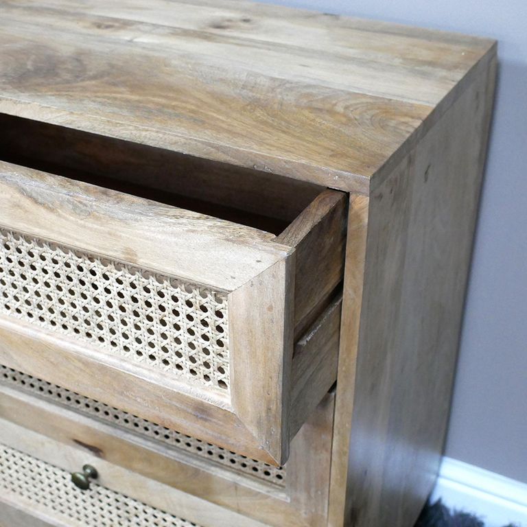 Chest - Mango Wood and Rattan - 3 Drawer - Small