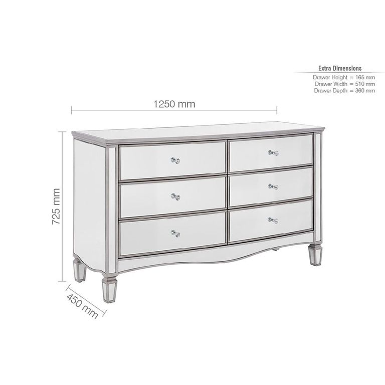 Elysee Wide Chest - 6 Drawer - Mirrored