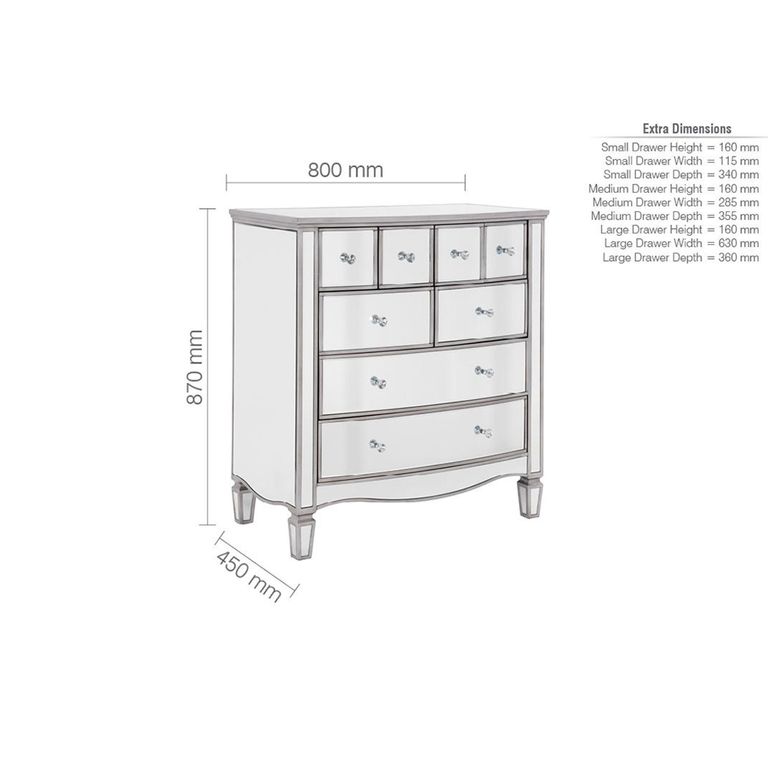 Elysee Chest - Multi Drawer - Mirrored