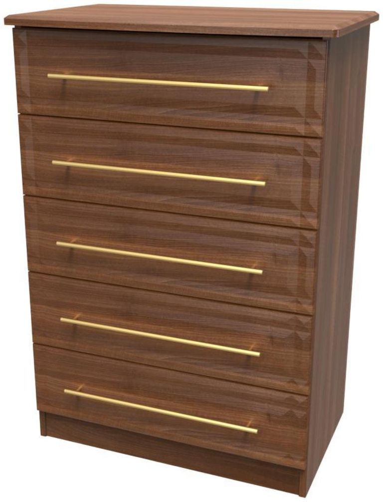 Faye Walnut Effect 5 Drawer Chest