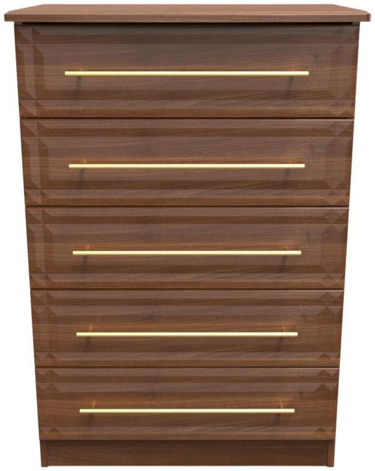 Faye Walnut Effect 5 Drawer Chest