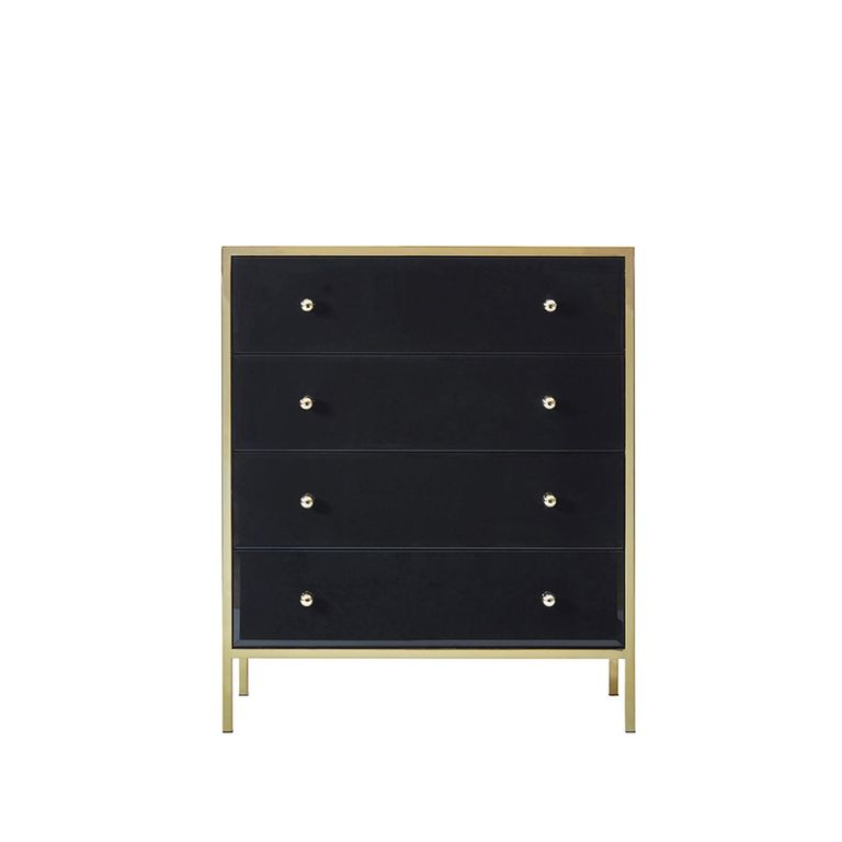 Fenwick Chest - 4 Drawer - Black Glass - Gold Trim