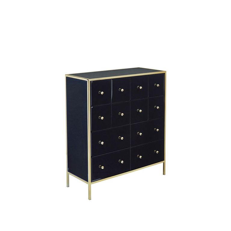 Fenwick Chest - Multi Drawer - Black Glass - Gold Trim