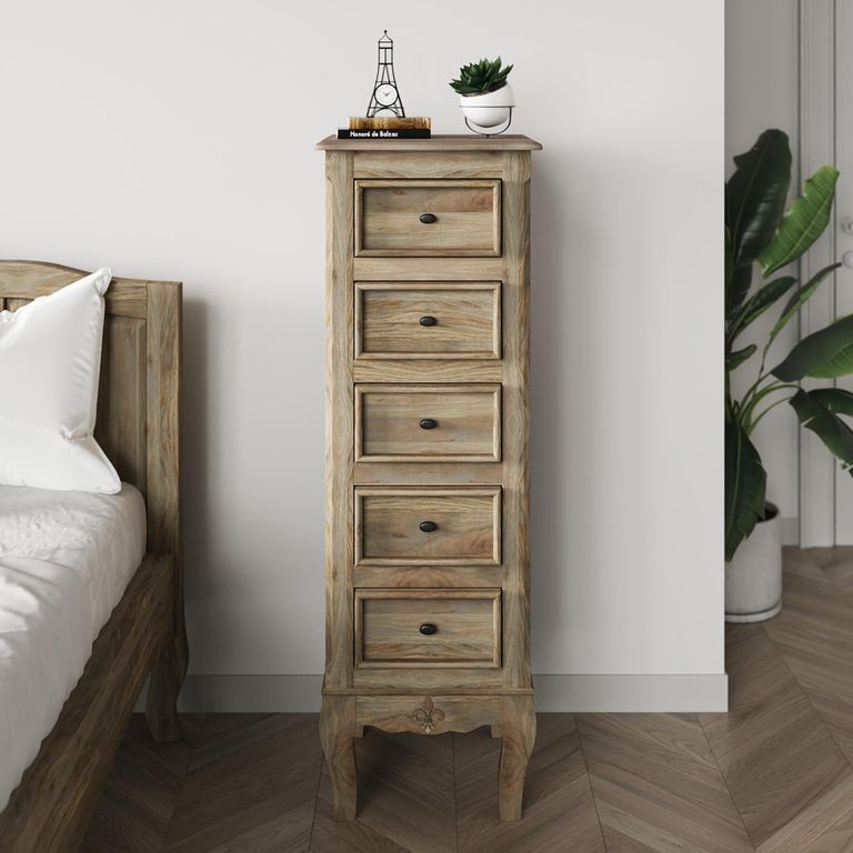 Fleur French Style Grey Narrow Tall Chest - 5 Drawers