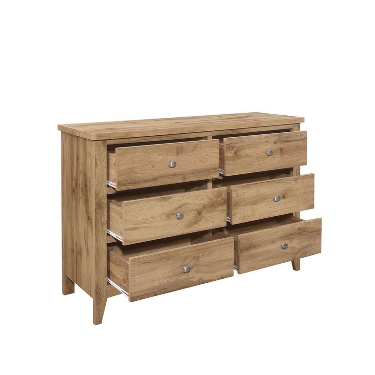 Hampstead Wide Chest - 6 Drawer - Rustic Oak 